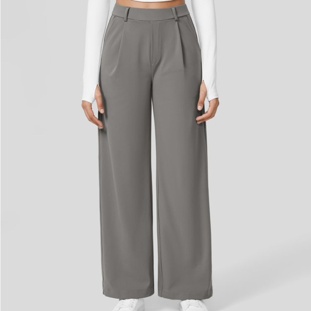 High Waisted Plicated Side Pocket Straight Leg Work Pants